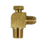 A brass valve is shown with the handle on it.