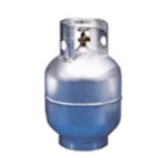 A gas cylinder with a blue liquid inside of it.