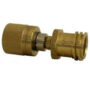 A brass hose connector with an outlet.